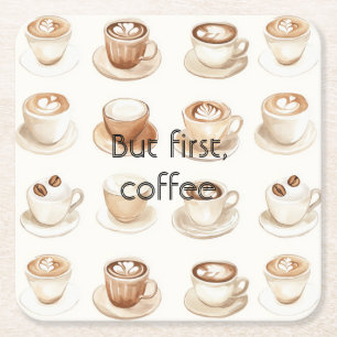 Cream Coffee Cups Square Paper Coaster