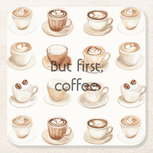 Cream Coffee Cups Square Paper Coaster (Front)