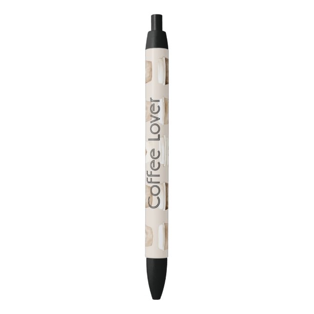 Cream Coffee Heart Cups Black Ink Pen (Front Vertical)