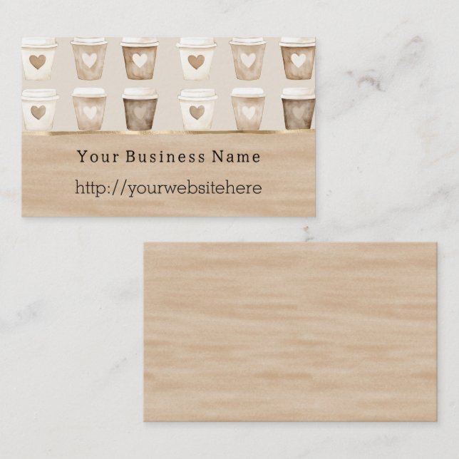 Cream Coffee Heart Cups Business name website Business Card (Front/Back)