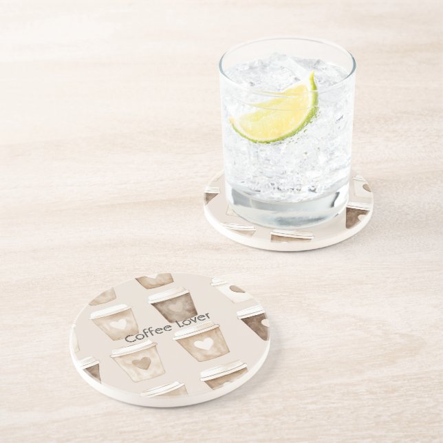 Cream Coffee Heart Cups Coaster (Side)