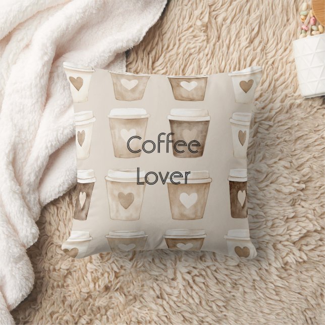 Cream Coffee Heart Cups   Cushion (Blanket)