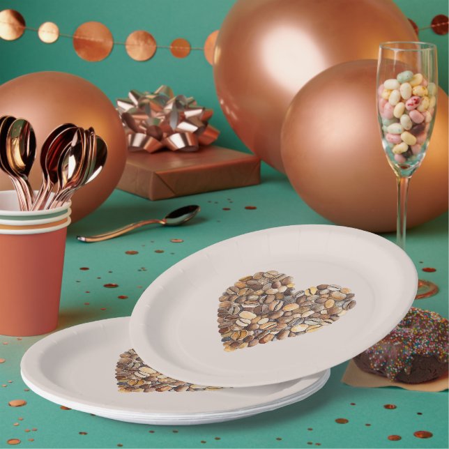 Cream Coffee Heart Cups Paper Plate (Multi)