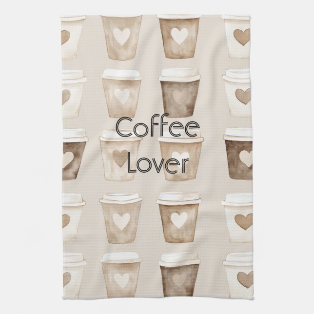 Cream Coffee Heart Cups Tea Towel (Vertical)