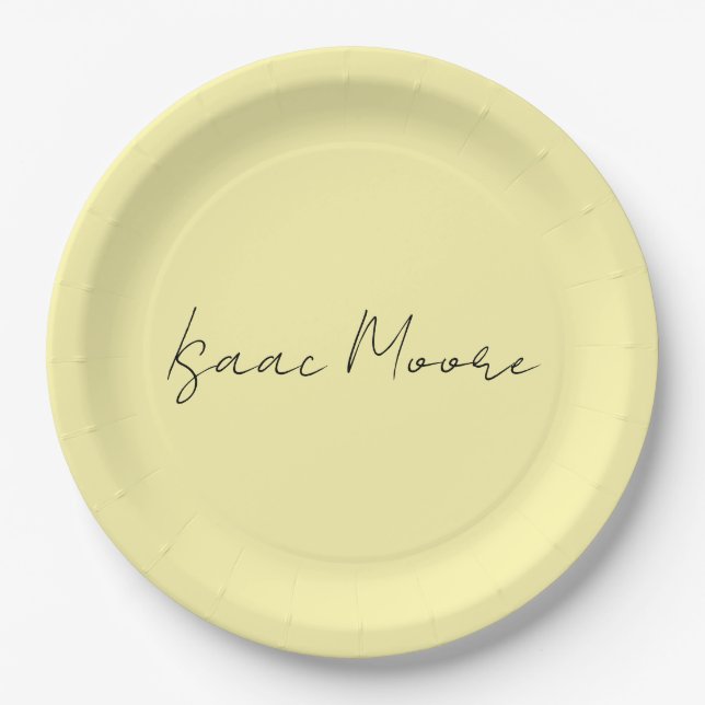 Cream Color Plain Elegant Script Calligraphy Name Paper Plate (Front)