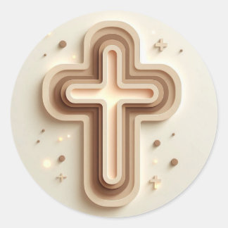 Cream Colour Beautiful Cristian Cross Classic Round Sticker