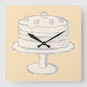 Cream Colour Cake on Beige Background. Square Wall Clock