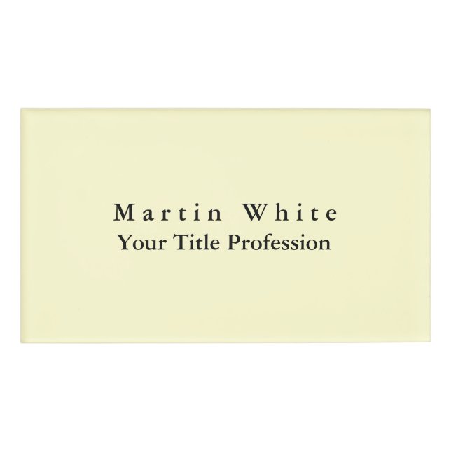 Cream Colour Plain Elegant Professional Modern Name Tag (Front)