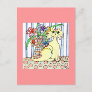 Cream-Coloured Cat with Pastel Lilies Postcard