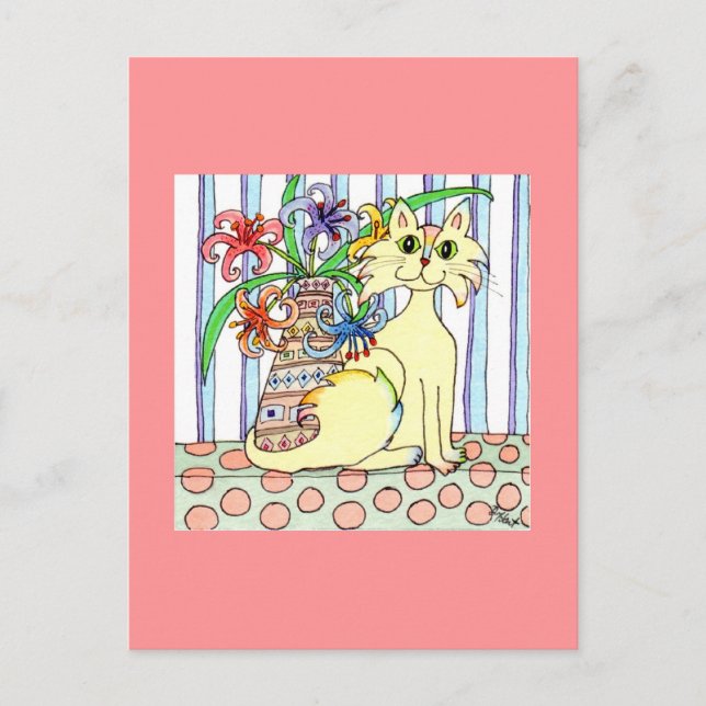 Cream-Coloured Cat with Pastel Lilies Postcard (Front)