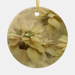 Cream Coloured Poinsettias Digital Art Ceramic Ornament