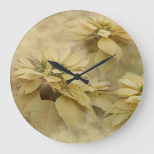 Cream Coloured Poinsettias Digital Art Large Clock