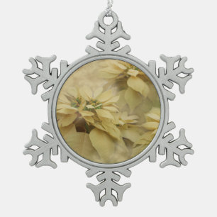 Cream Coloured Poinsettias Digital Art Snowflake Pewter Christmas Ornament
