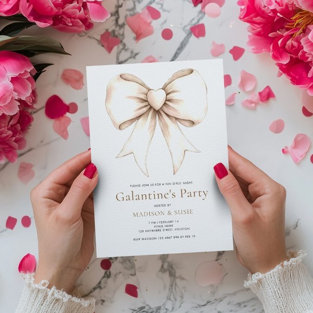 Cream Coquette Bow Galentines Party  Invitation (Creator Uploaded)