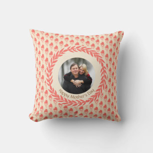 Cream Coral Peach Hearts PHOTO Mother's Day Cushion
