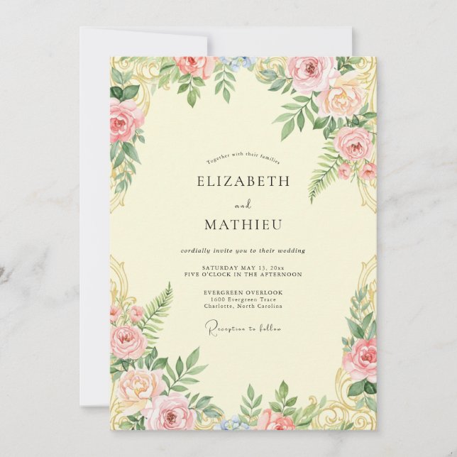 Cream Coral Petals Wedding Invitation (Front)