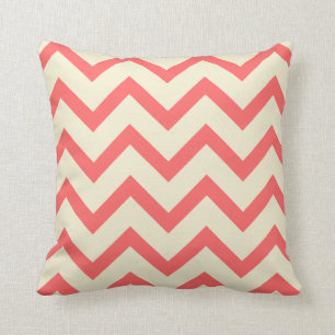 Cream & Coral Red Chevron Zigzag Pattern Cushion