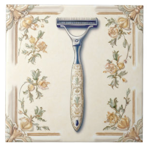 Cream & Coral Shaving Razor Shaver Funny Bathroom Ceramic Tile