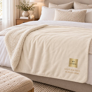 Cream corporate logo company gift text sherpa blanket