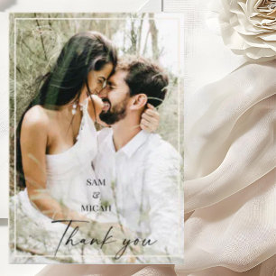 Cream Couple Photo Names Wedding Blank Thank You Card