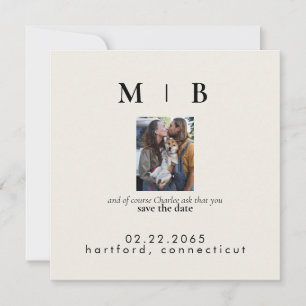 Cream Couple with Pet Photo Wedding Announcement