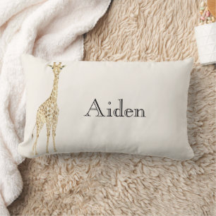 Cream Cute Giraffes Name Lumbar Cushion