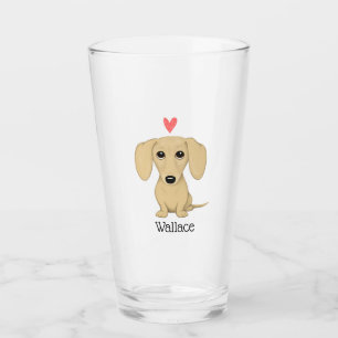 Cream Dachshund Cartoon Dog Personalised Glass
