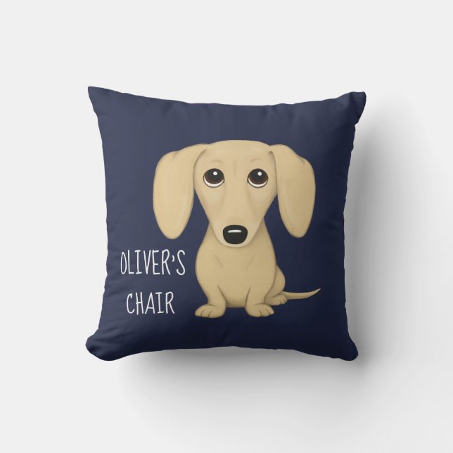 Cream Dachshund Cartoon Wiener Dog Personalised Cushion (Front)