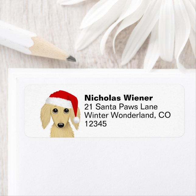 Cream Dachshund Christmas Dog Return Address Label (Insitu)