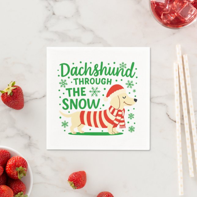 Cream Dachshund Christmas Napkins (Insitu)