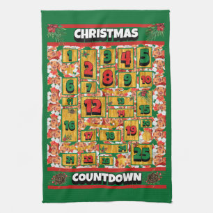 Cream Dachshund Dog Countdown Christmas Advent Tea Towel