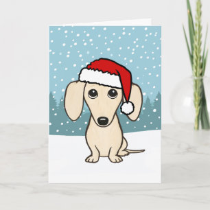 Cream Dachshund Santa Cute Wiener Dog Christmas Holiday Card