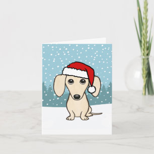 Cream Dachshund Santa Wiener Dog Christmas Holiday Card