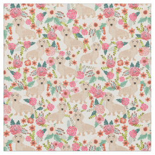 Cream dachshund vintage florals fabric
