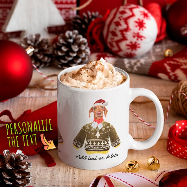 Cream Dachshund Wearing Ugly Sweater Dog Lover Coffee Mug (Creator Uploaded)