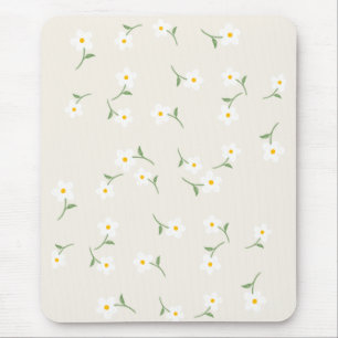 Cream Daisy Floral Mouse Pad