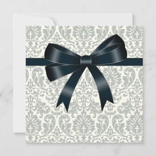 Cream Damask Black Party Invitation (Front)