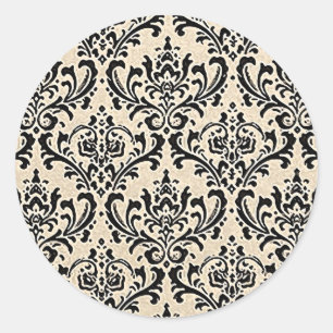 Cream Damask ~ Classic Round Sticker