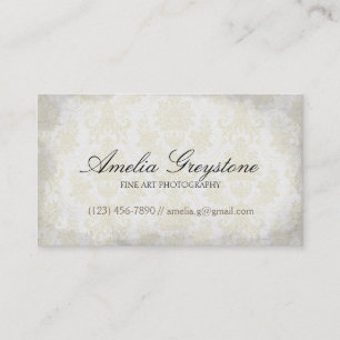 Cream Damask Elegant Vintage Business Card