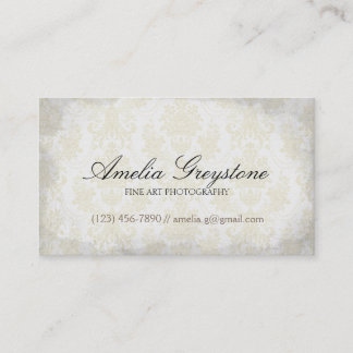 Cream Damask Elegant Vintage Business Card