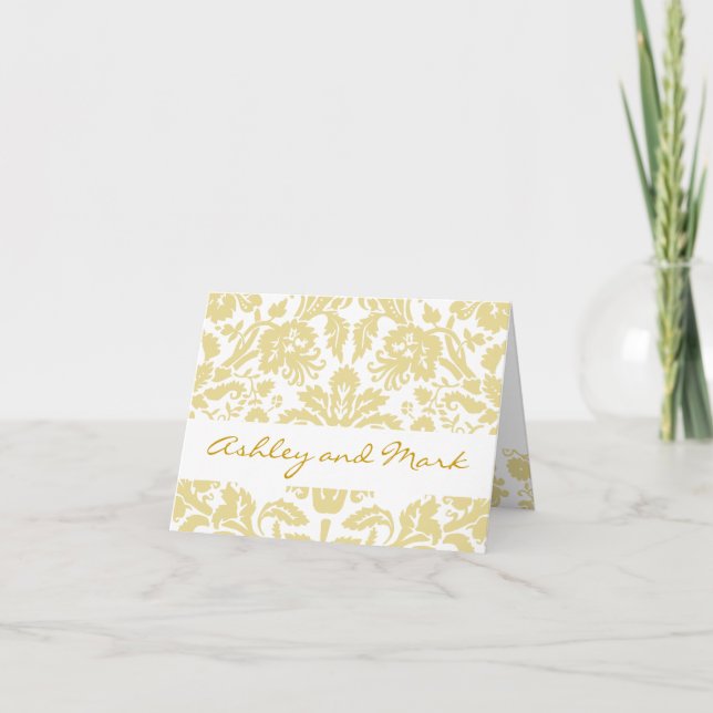 Cream Damask Gold Wedding Invitation Note Cards (Front)