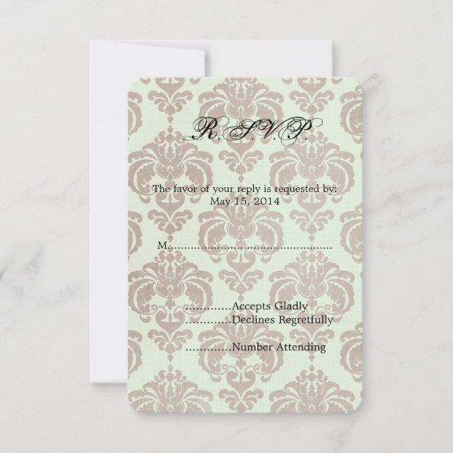 Cream Damask Wedding RSVP (Front)