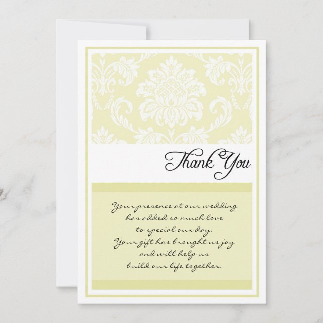 Cream Damask Wedding Thank You Cards (Front)