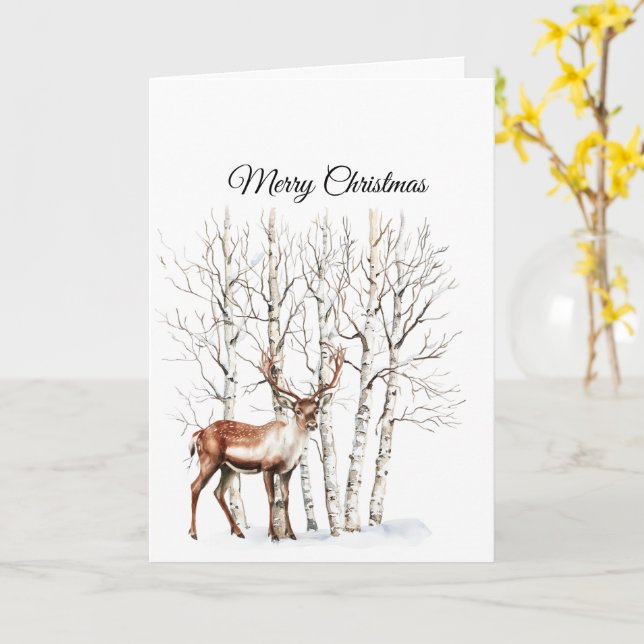 Cream Deer Elk Christmas Card (Yellow Flower)
