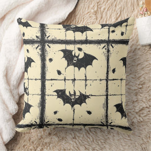 Cream Denim Grunge Patchwork with Bats (2) Cushion