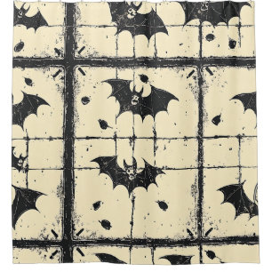 Cream Denim Grunge Patchwork with Bats (2) Shower Curtain