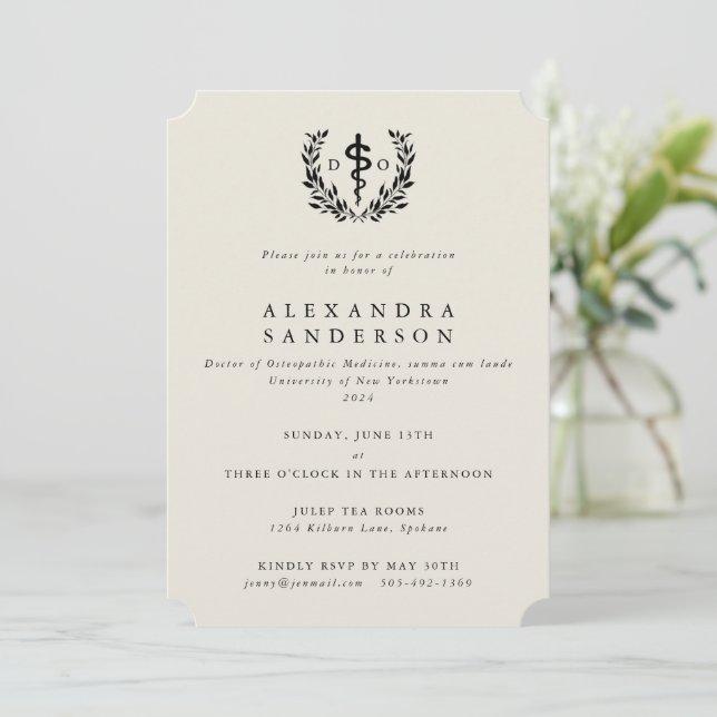 Cream Doctor of Osteopathic Medicine Graduation Invitation (Standing Front)