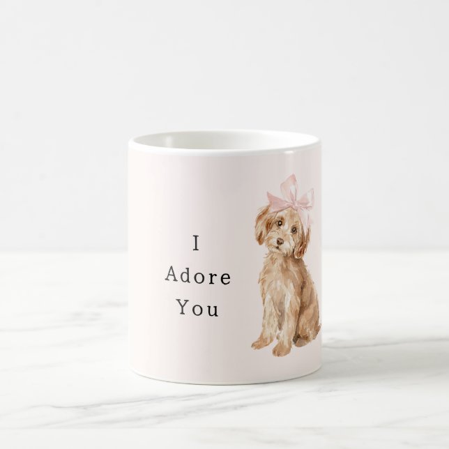 Cream Dog Pink Bow Adore Coffee Mug (Center)