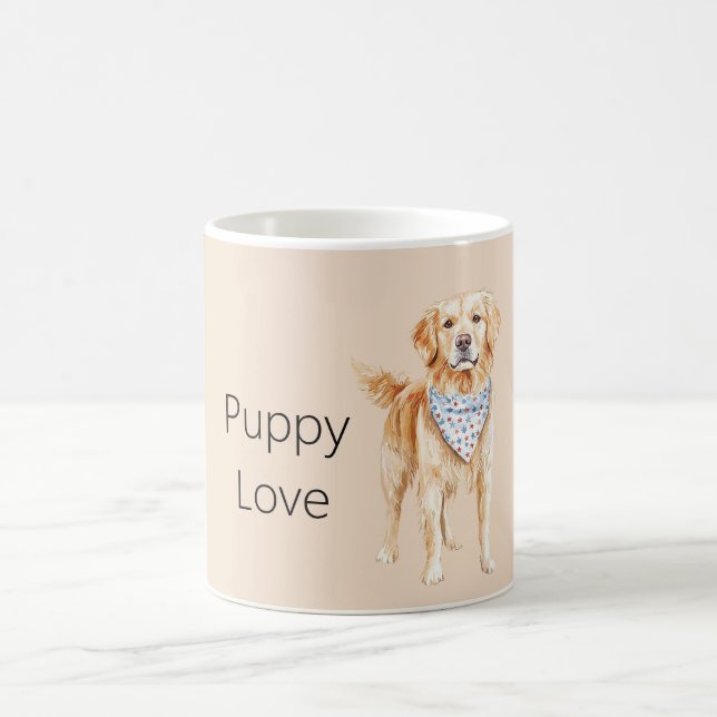 Cream Dog Puppy Love Coffee Mug (Center)