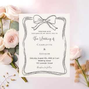 Cream doodle bow wedding invitation